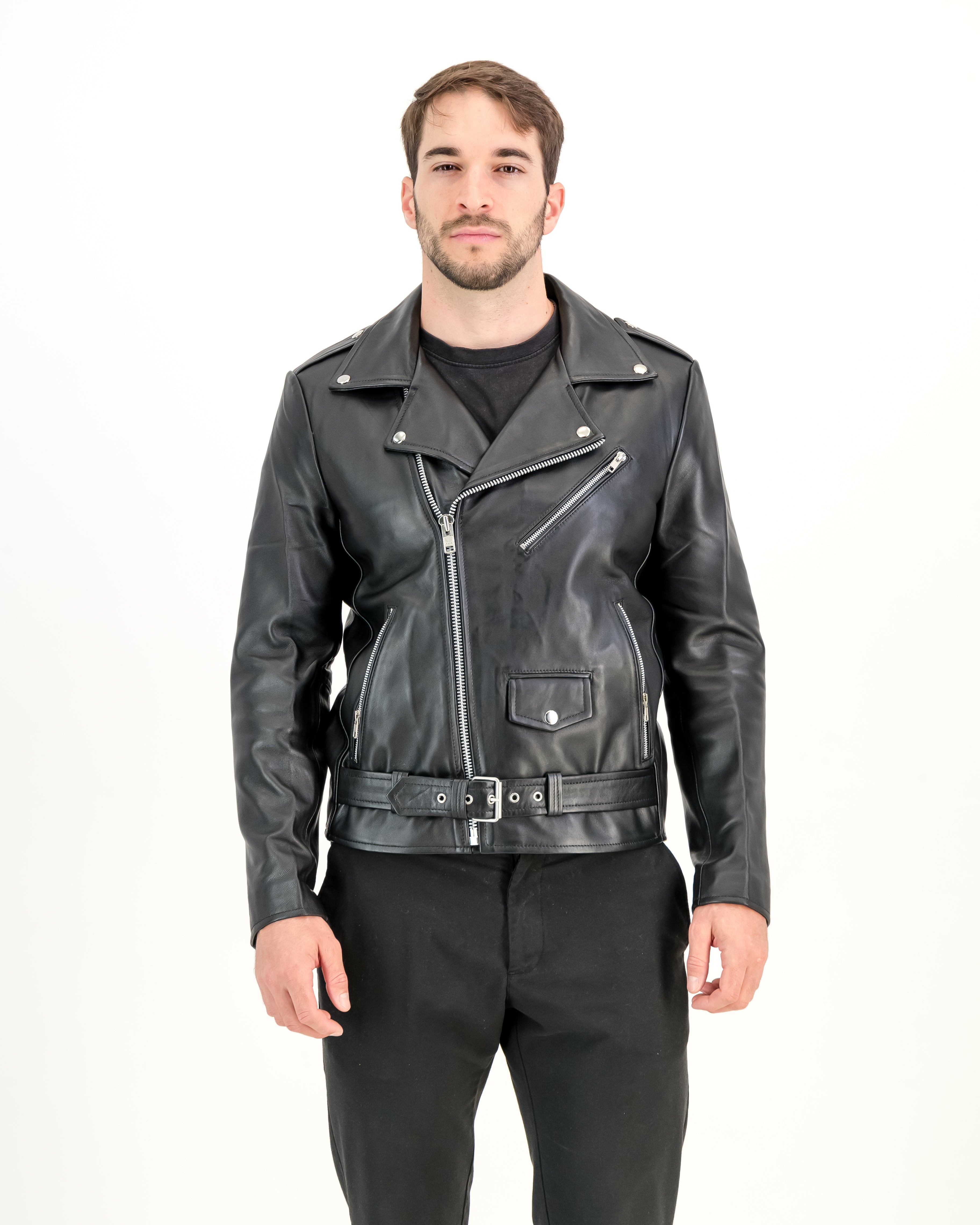 Men's Black Super Biker 100% Napa Leather Jacket- Supreme Leather