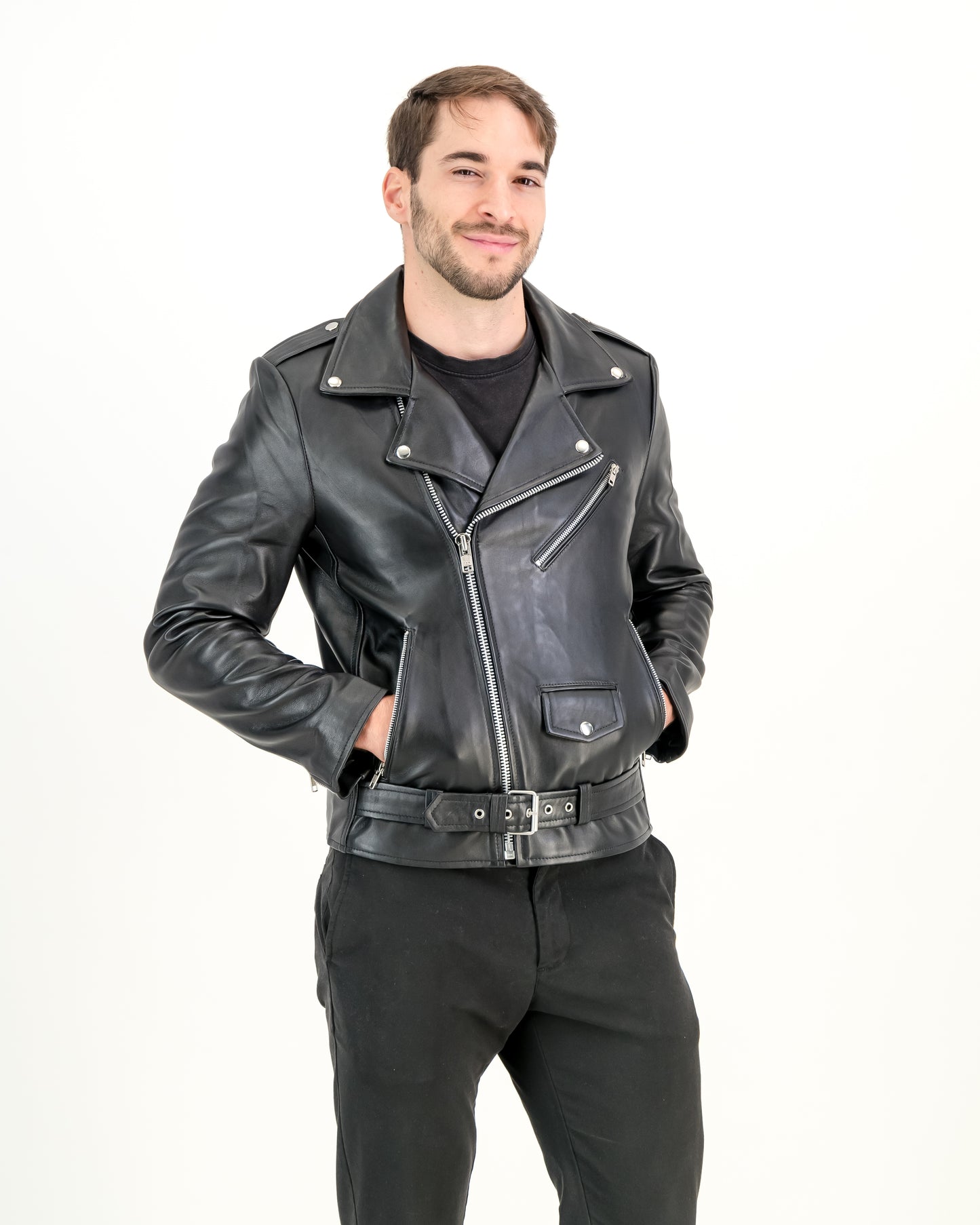 Men's Black Super Biker 100% Napa Leather Jacket- Supreme Leather Supreme Leather