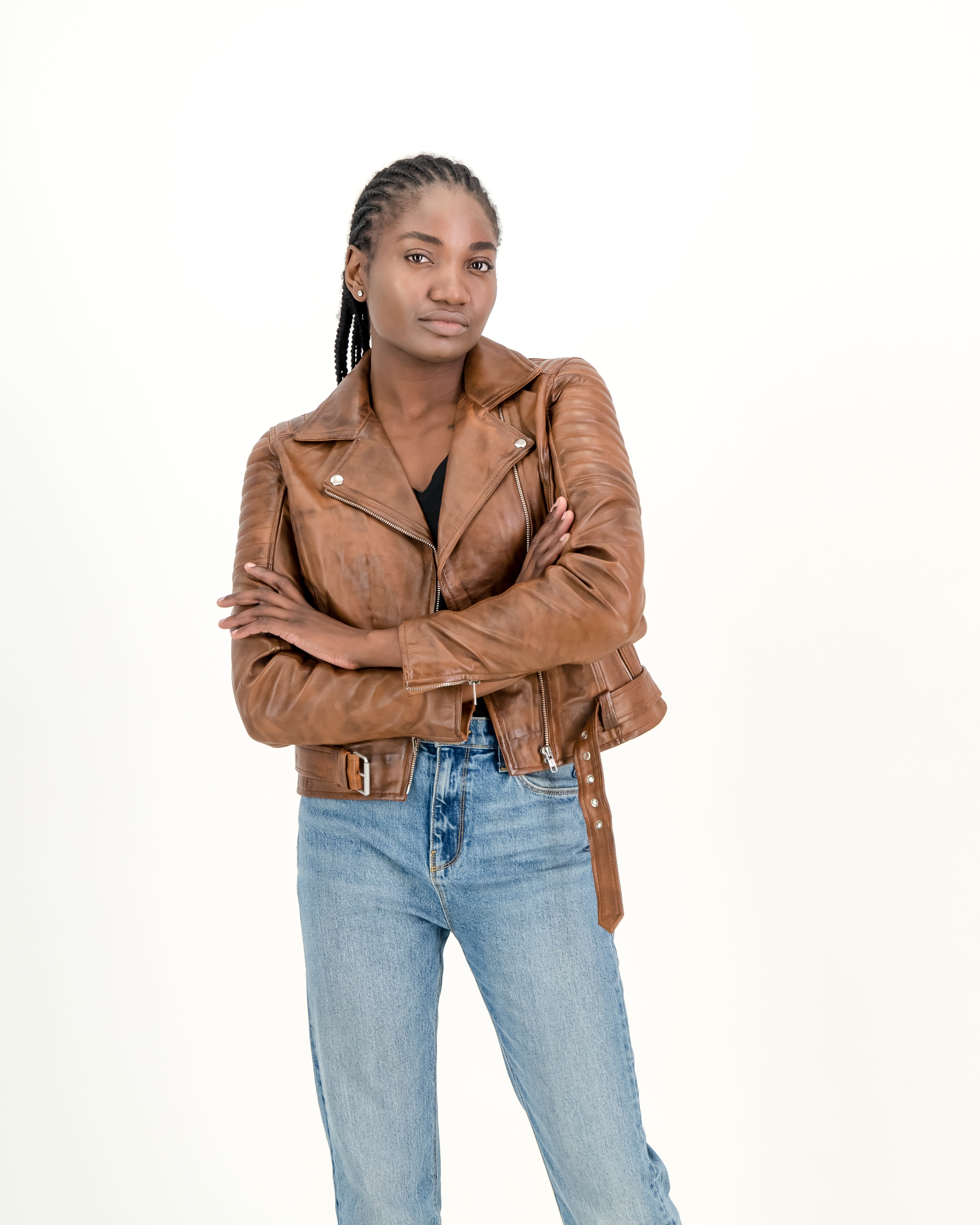 Women's Cargo Biker Waxed Brown 100% Leather Jacket- Supreme Leather