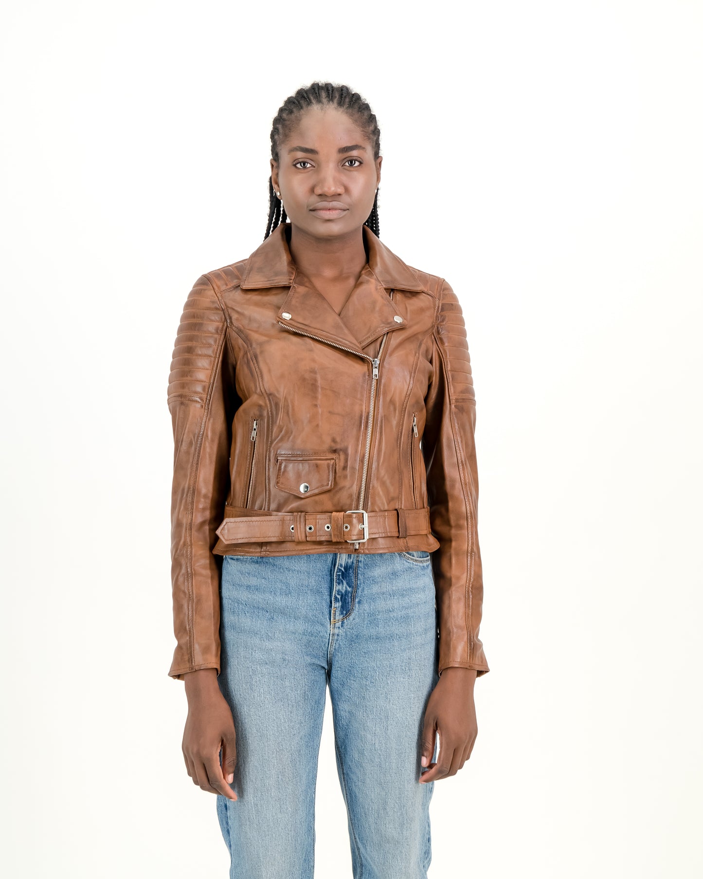 Women's Cargo Biker Waxed Brown 100% Leather Jacket- Supreme Leather Supreme Leather