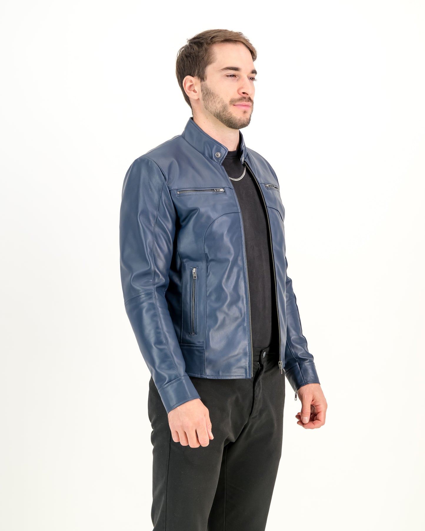 Men's Navy Blue Slim-Fit Leather Jacket- Supreme Leather Supreme Leather