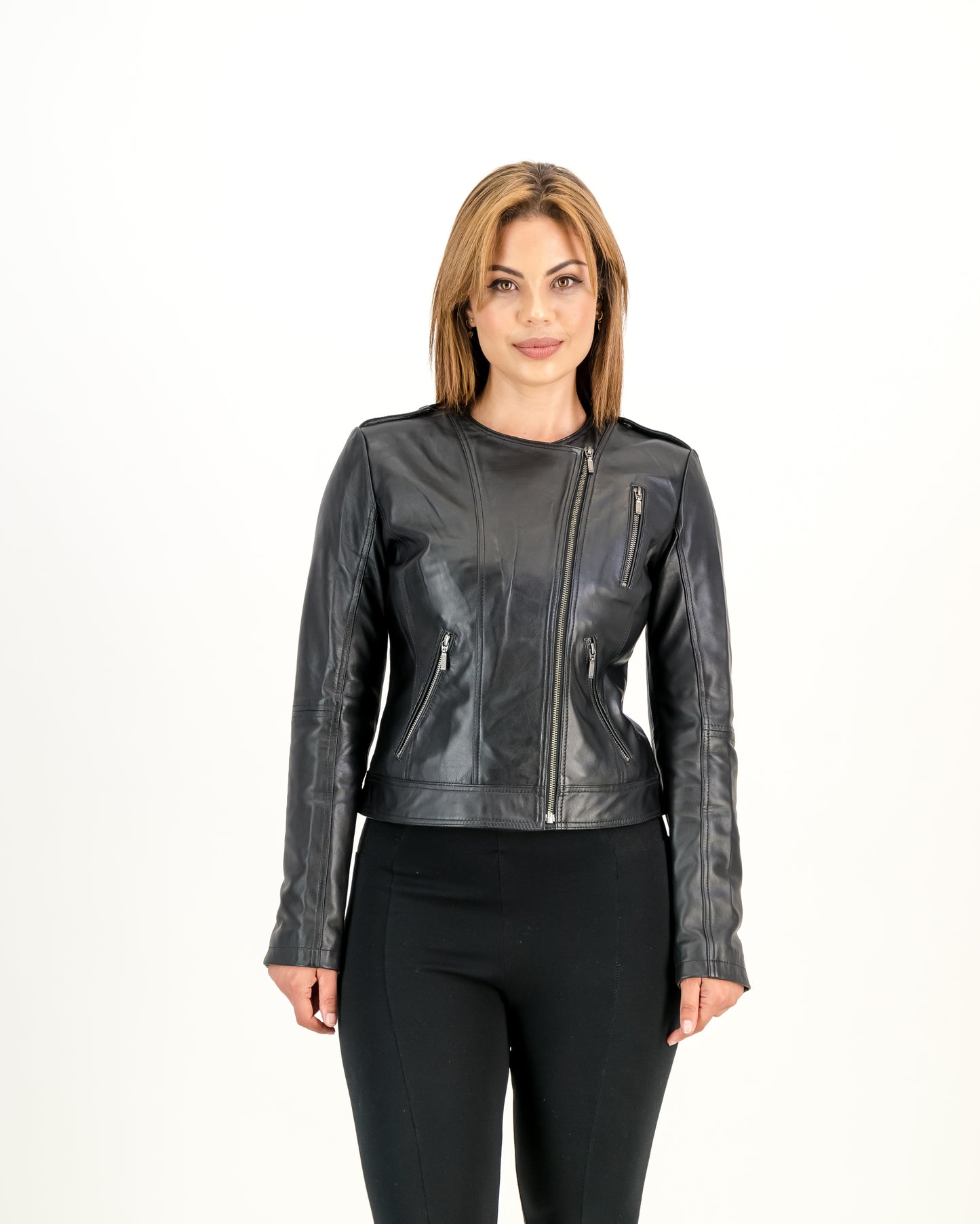 Women's Luna Biker Leather Jacket (Black) - Supreme Leather Supreme Leather