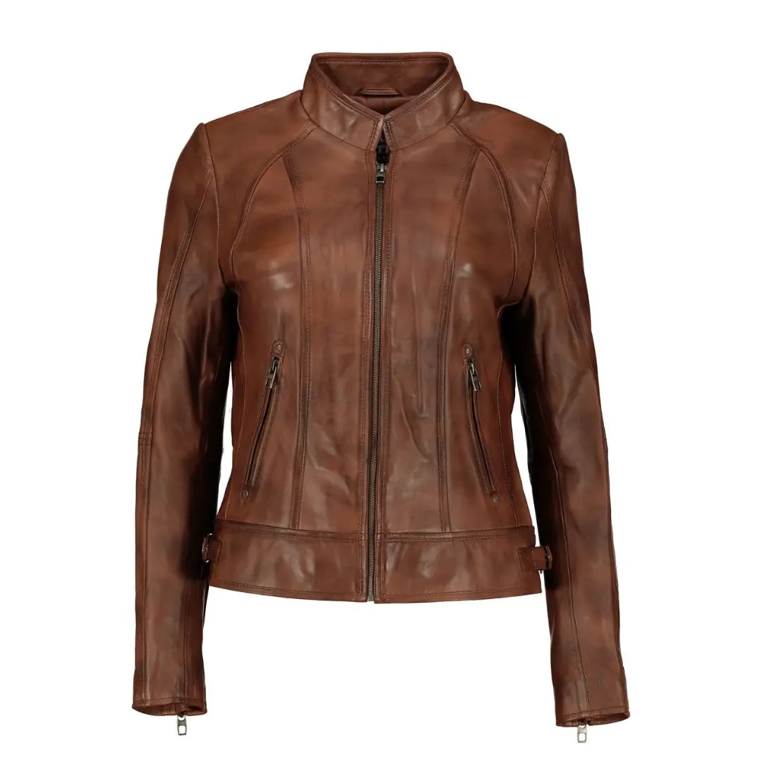 Women's Elba Waxed-Brown Leather Jacket - Verrati Verrati