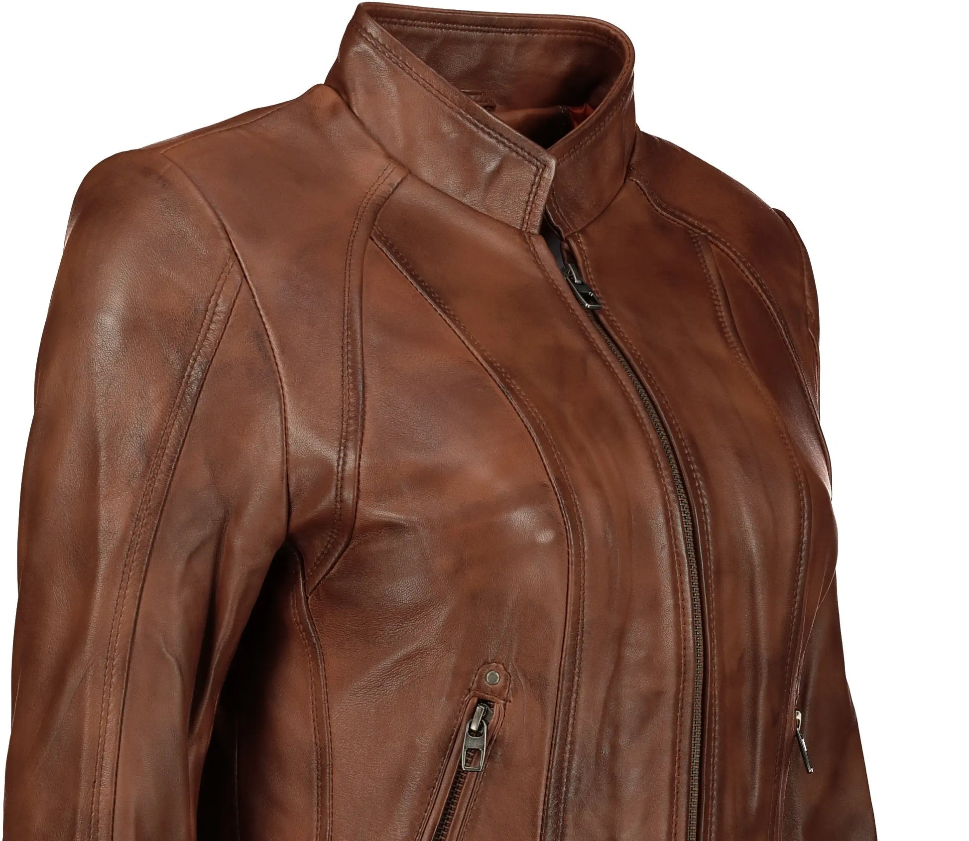 Women's Elba Waxed-Brown Leather Jacket - Verrati - Supreme Leather Supply 