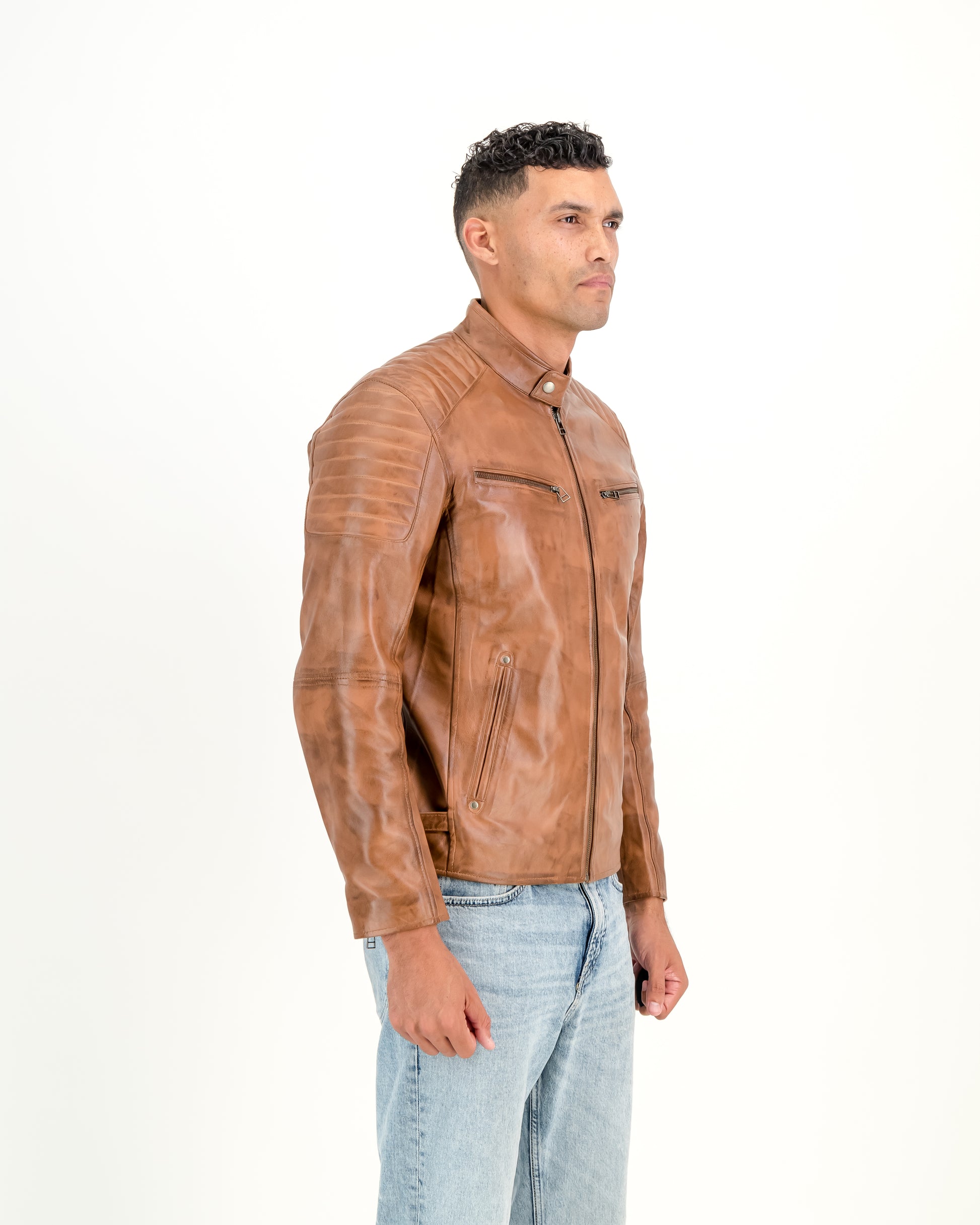 Men's Billy-J Leather Jacket (Waxed Brown)- Supreme Leather Supreme Leather