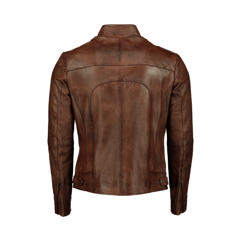 Men's Tan Waxed Brown Slim Fit Classic Leather Jacket- Supreme Leather Supreme Leather
