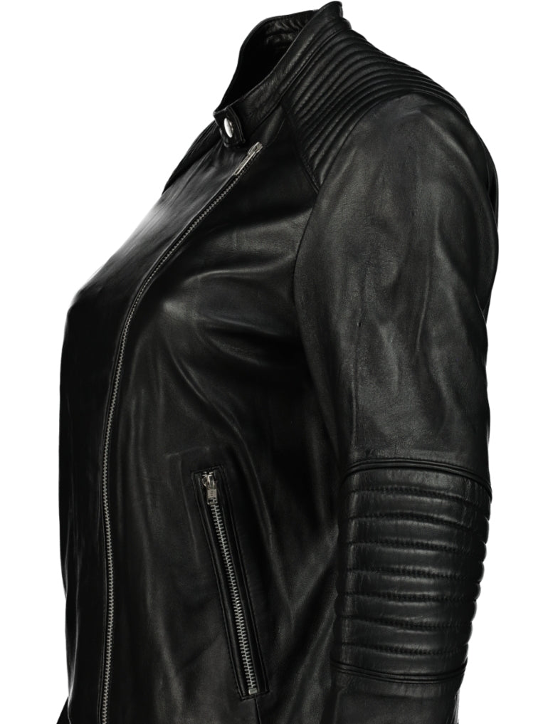 Women's Moto Black Slim Fit 100% Napa Leather Jacket - Supreme Leather - Supreme Leather Supply 