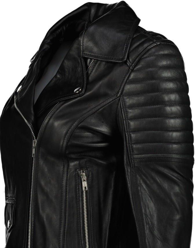 Women's Cargo Biker 100% Leather Jacket- Supreme Leather - Supreme Leather Supply 